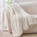 BEDELITE Fleece Throw Blanket for Couch - 300GSM Soft & Warm Fluffy Cream Blanket, Decorative and Giftable Striped Blankets for Women, Men, 50"x70" (Throw XL(50"x70"))