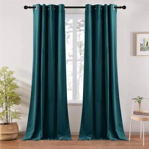 RYB HOME Teal Velvet Curtains 84 inch Length 2 Panels Set, Blackout Velvet Curtains Drapes for Light & Draft Block Holiday Decor for Bedroom Living Room Guest Room, Peacock Blue, W52 x L84 inches