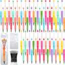 150 Pieces DIY Beadable Pens Kit - 50 plastic Beadable Pens Bulk, Refills & pen bags Included - Beaded Pens Black Ink Ballpoint Cute PensBright (Macaron)