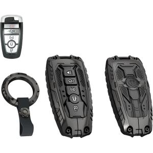 for Ford Heavy Metal Key Fob Cover, Key Protector Case for Ford F150 F250 F350 F450 F550 Explorer Bronco Maverick Expedition Escape Edge Mustang Fusion Accessories, 5 Buttons with Keychain