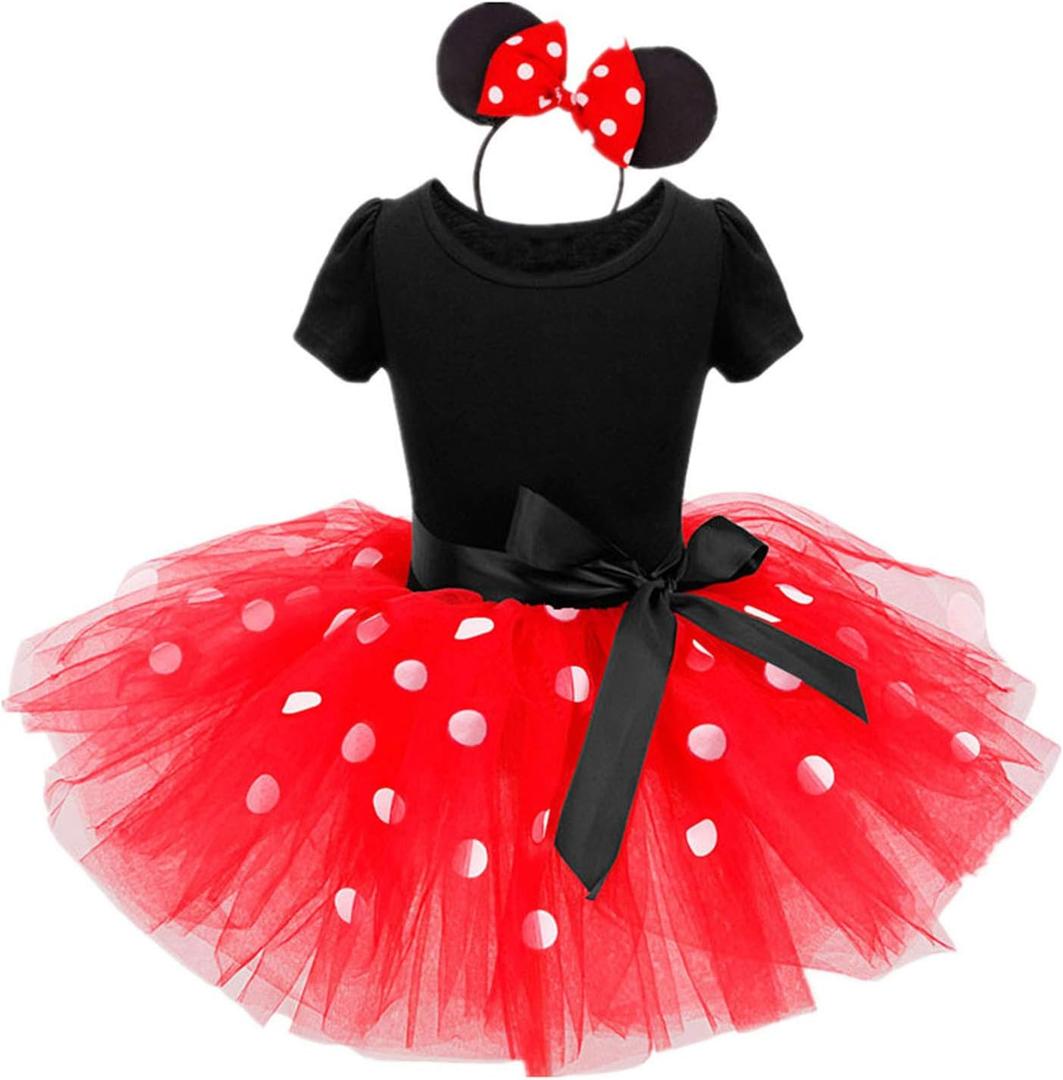 Nileafes Girls Princess Mini Mouse Costume Toddler Birthday Party Fancy Dress Up (2-3 Years, Red)