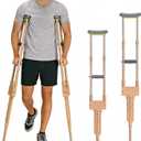 Lightweight Aluminum Wood Grain Cane Crutches for Adults & Elderly (5.92ft-6.75ft Height Fit) Adjustable, Built-in Storage, 250lb Capacity, Mobility Aid for Walking Support
