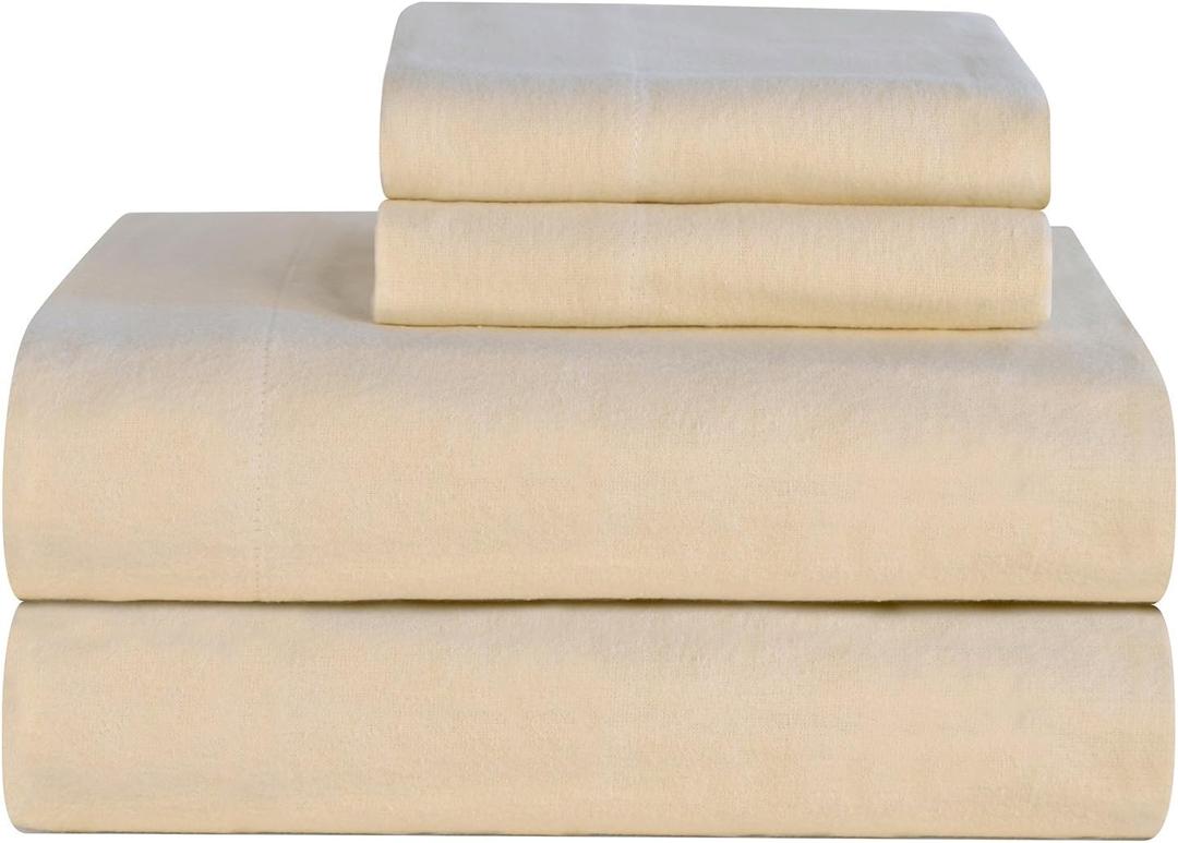 Celeste Home Ultra Soft Flannel Sheet Set with Pillowcase, Twin, Cloud Cream