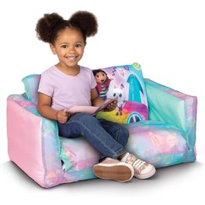 Gabby's Dollhouse 2-in-1 Inflatable Sofa Bed, Kids Sofa Couch Fold Out, Foldable Chair Lounger for Toddlers and Kids