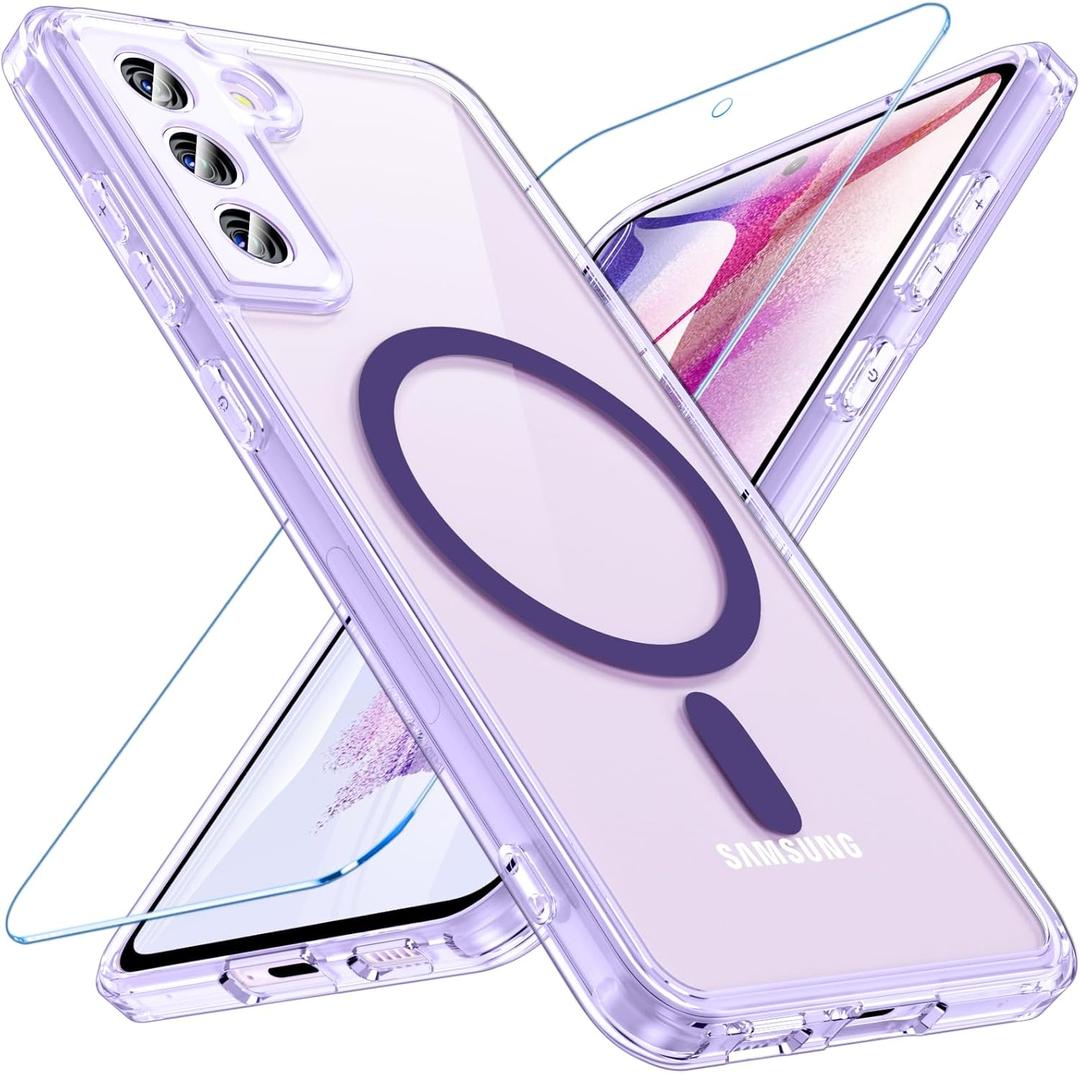 Hensinple for Samsung Galaxy S21 FE 5G Case Magnetic, S21 FE Phone Case with Screen Protector [Compatible with MagSafe], Matte Back Slim Shockproof Protective Case for Samsung S21 FE, Purple