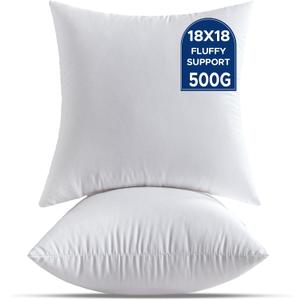 18 x 18 Throw Pillow Inserts Pack of 2 Medium White Decorative Square Pillows for Couch Bed Sofa Cushion Sham Stuffer Indoor, 18 x 18 Inch Set of 2