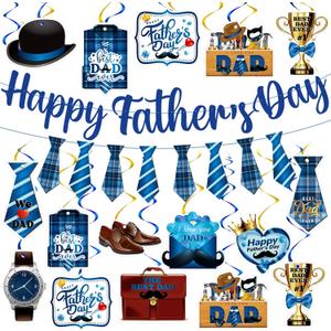 Fullhawl 26 Pcs Father's Day Decoration Father's Day Banners and Ceiling Hanging Swirls for Party Happy Father's Day Hanging Decoration Father's Day Party Birthday Decoration