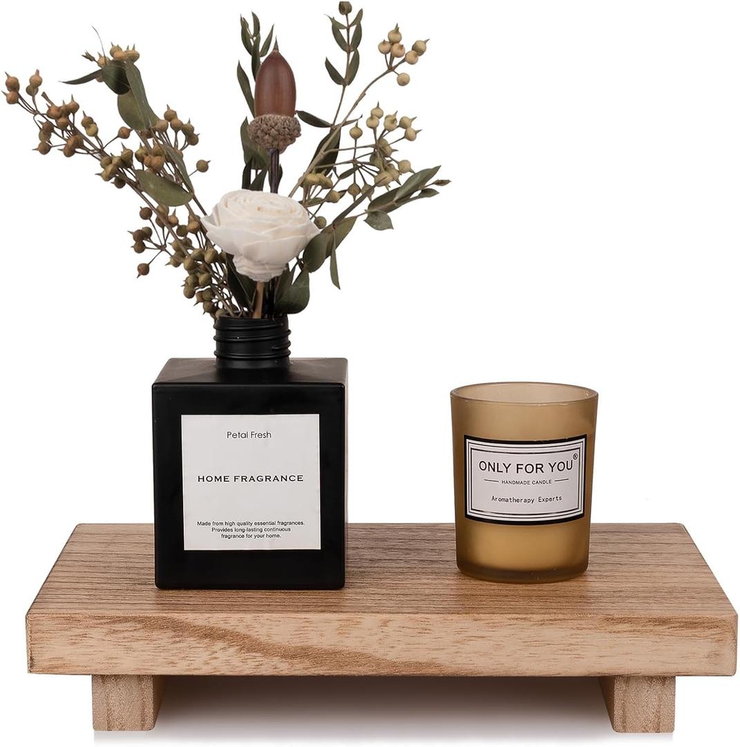 zoocatia Small Wood Tray Pedestal Stand Farmhouse Bathroom Decor Decorative Wooden Riser Kitchen Soap Dish Holder for Vanity, Counter, Sink