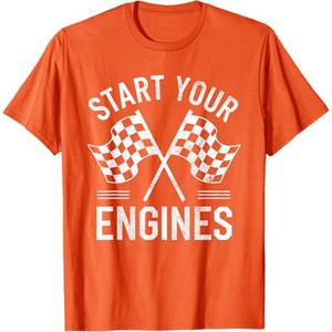 Start Your Engines Vintage Checkered Flag Race Car T-Shirt, S
