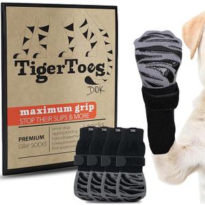 DOK TigerToes Premium NonSlip Dog Socks for Hardwood Floors  ExtraThick Grip That Works Even When Twisted  Prevents Licking, Slipping, and Great for Dog Paw Protection  Size Medium