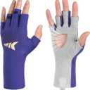 KastKing Ultimate Angler Fingerless SPF Sun Gloves, UPF50+ Sun Protection Fishing Gloves, Hydrocool Technology, Open Palm Design, Extended Cuff UV Protection Gloves for Fishing, Hiking, and Cycling (Royale Family) Small