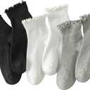 Hstyle 6 Pairs of Ruffle Socks Women, Cute Ruffle Ankle Socks