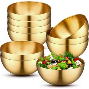 Nuogo 10 Pcs Gold Bowls 7.9 Inch Stainless Steel Mixing Bowls Decorative Esthetician Bowl for Facial Metal Serving Bowl for Holiday Birthday Party Wedding Baking Prepping Salad Fruit Soup