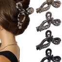 2 x 4 PCS Bow Hair Clips for Women Bow Claw Clip 5" Extra Large Hair Claw Clips for Thick and Long Hair Cute Bows Big Clip (1 Count (Pack of 4), 5" - Black + Leopard)