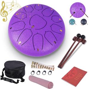 Steel Tongue Drum - 10 Inches 11 Notes Rain Drum - Metal Hand Pan Drum for Adults/Kids with Music Book, Handpan Mallets and Carry Bag, C Major Musical Instruments(Lavender Purple)