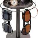 kondyfayo 360 Rotating Sunglass Organizer Storage, Stainless Steel Glasses Holder Stand, Glasses Organizer with Tray for Desk, Dresser, Tabletop, Nightstand and Home Decor(Titanium Black)
