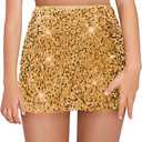  Women's A Line Sequin Skirt Mid Rise Fitted Mini Skirts Party Glitter Skirt, Small