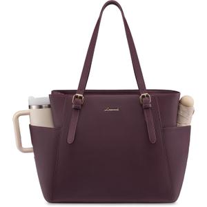 LOVEVOOK Laptop Tote Bag for Women With Large Cup Holder, Leather Work Tote Bag for Women,15.6 Inch Professional Computer Briefcase Business Teacher Commuter Shoulder Bag,Office Travel Gift