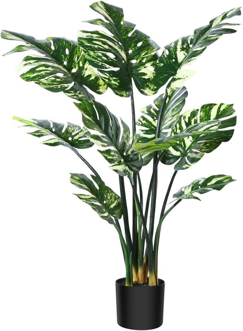 FOPAMTRI Artificial Variegated Monstera Deliciosa Plant 43" Fake Tropical Palm Tree, Perfect Faux Swiss Cheese Plant for Home Office Indoor Decoration, 11 Leaves