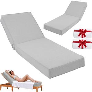 Outdoor Chaise Lounge Cushion 72"x21"x6", Waterproof 6" Extra Thickness Lounge Cushion with Removable Cover, Patio Lounge Chair Cushions Set of 2 for Outdoor Furniture, Light Gray