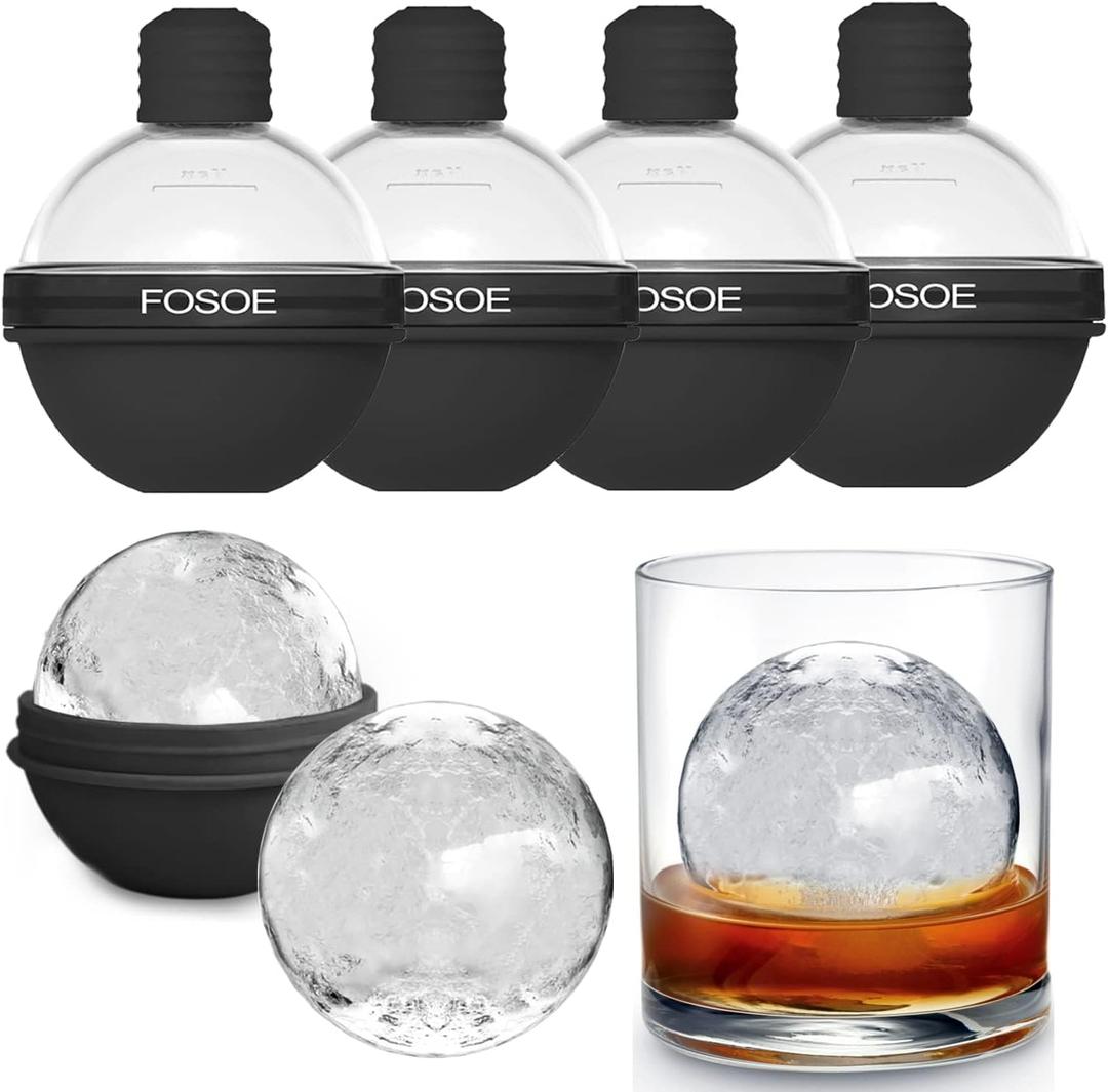 2 x Silicone Ice Ball Molds for Whiskey - Set of 4 Round Makers with Lids for Cocktails, Bourbon, and Drinks