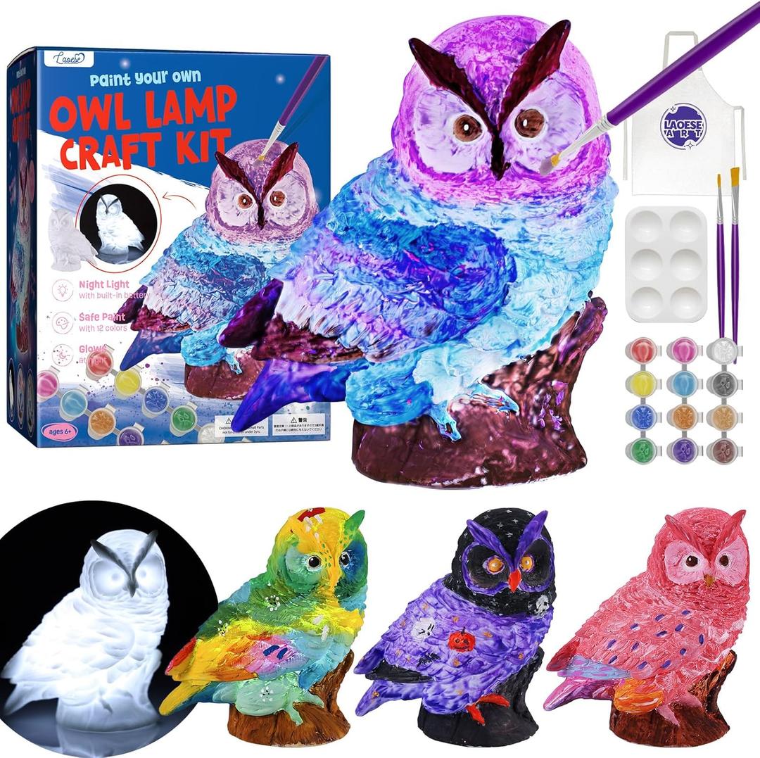 Paint Your Own Owl Lamp Kit, Art Supplies Arts & Crafts Kit, Painting kit for Kids 6-12, Arts and Crafts for Kids Ages 8-12, Toys Girls Boy Birthday Gift Ages 3 4 5 6 7 8 9 10 11 12+