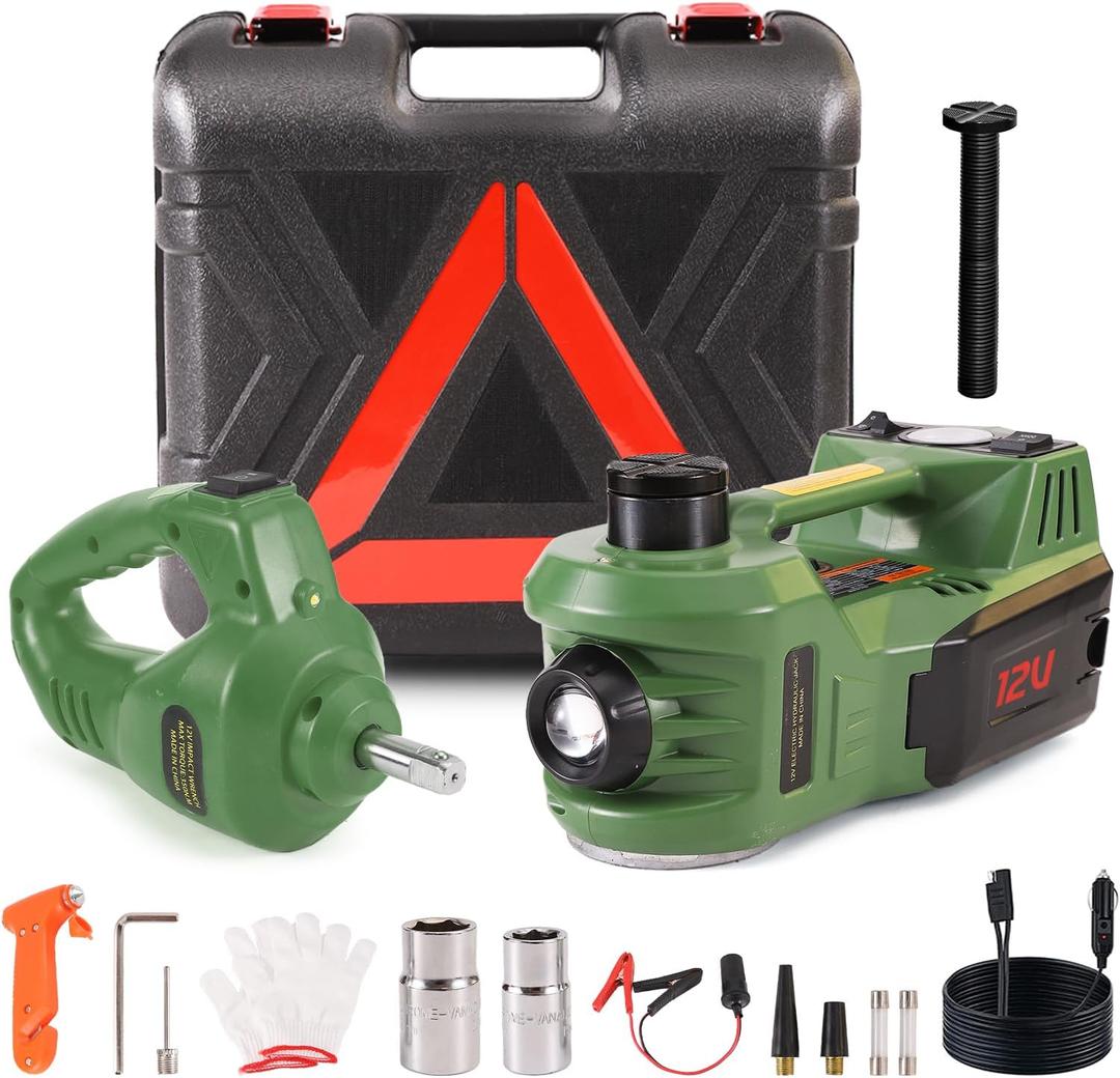 EFFIROSO Portable 5 Ton 12V Electric Car Jack Kit Hydraulic Floor Jack with Impact Wrench Tire Inflator Pump for Vehicle Emergency Repair Kit 11023lbs