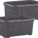Plastic Laundry Basket Designed Small Storage Hamper Basket, Cloths Basket Organizer with Cut-out Handles. Space Saving for Laundry Room Bedroom Bathroom, Knit Design 40 Liter. (Purple, 2-pack)