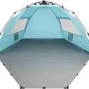 Oileus X-Large 4 Person Beach Tent Sun Shelter - Portable Sun Shade Instant Tent for Beach with Carrying Bag, Stakes, 6 Sand Pockets, Anti UV for Fishing Hiking Camping, Waterproof Windproof, Sky Blue