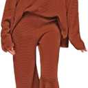 Viottiset Women's 2 Piece Outfits Sweatsuit Knit Long Sleeve Sweater Wide Leg Pants Loungewear (Brown, S)