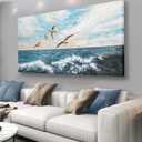 Belmrxne Ocean Wall Decor Blue and Tan Canvas Painting Cool Artwork for Living Room Bedroom Dining Room Office Home Decor 24x48 inch
