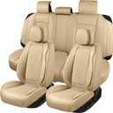 Car Seat Covers Full Set, Leather Seat Covers for Cars, 5 Pcak Breathable Seat Cover, Suitable for SUV/Truck/Sedan/Automotive (Beige)