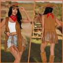 GERVAISE Womens Western Cowgirl Costume 70s Hippie Tassels Fringe Vest outfit Hat 5pcs, M