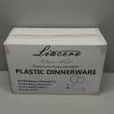 Liacere 350PCS Clear and Red Plastic New Year Plates and Napkins for 50Guests Plastic Dinnerware Set:100 Red Disposable Plates 50 Pre Rolled Napkins with Cutlery,50 Cups for PartyChristmas