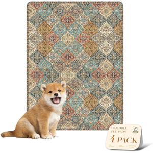 nunubaby Washable Pee Pads for Dogs, Stylish, Non Slip and Leak Proof Pee Pads. Reusable Potty Pads for Dogs for Crates and Floors.(Cream/Multi, 24" x36" )