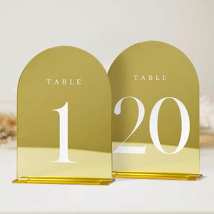 JINMURY Gold Mirror Arch Table Numbers for Wedding, 20 Pack 5x7" Gold Mirror Arch Acrylic Signs with Stand Acrylic Table Numbers 1-20, Perfect for Wedding Reception