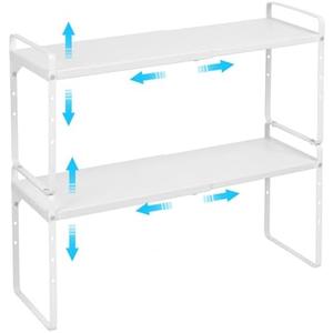 15.5 to 25.5 Inch Expandable Kitchen Cabinet Organizer Shelf, 30 LBS Heavy Duty Stackable Kitchen Counter Storage Shelves Organizers, 2 Pack Adjustable Small Storage Shelf Rack for Cabinet Cupboard
