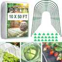 Garden Netting Kit, 10 X 50FT Garden Netting Pest Barrier with 10 Sets Garden Hoops and 20pcs Clips, Insect Netting Row Cover for Raised Beds Vegetable Fruits Flowers Protection