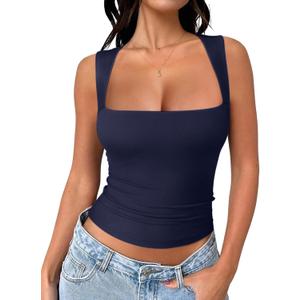 REORIA Butsmooth Women's Square Neck Going Out Crop Tops Double Lined Cute Basic Tank Tops 2026 Clothes (XS)