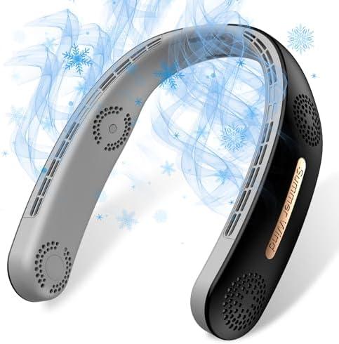 OLV Neck Fan 4 Turbo 6000mAh Portable 360 Cooling Airflow Bladeless USB Rechargeable Neck Fan with 3 Speeds Adjustment for Outdoor Travel Indoor - Black 2 Pack