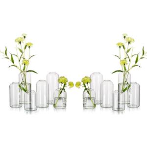 Glass Bud Vases for Flowers - Hewory Blown Modern Small Glass Vases for Centerpieces Set of 12, Mini Clear Bulk Flower Vases for Wedding Party Events Home Decor Floral Arrangement (Not Include Flower)