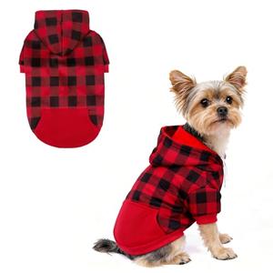 KOOLTAIL Plaid Dog Hoodie Pet Clothes Sweater with Hat and Pocket for Medium  Size Dogs, Soft Winter Warm Dog Cold Weather Coat, Fleece Fall Dog Hooded Sweatshirt for Puppy Cats, Red M