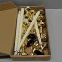 12 Pcs Flameless LED Taper Candles with Candlestick Battery Operated 8.5 9.6 10.8 12.8 Flameless Flickering Candlesticks for Christmas Wedding(Gold Holder & Ivory Candles)