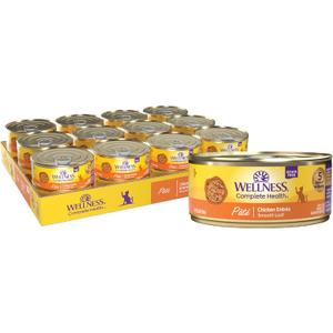 Wellness Complete Health Pate Adult Wet Cat Food, Natural, Protein-Rich, Grain Free, 5.5 Ounce, 24 Pack, (Chicken) (BBD 04 AUG 2025)