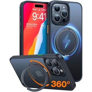 TORRAS Upgraded 360 Rotatable Magnetic Ring for iPhone 15 Pro Max Case, Fit for MagSafe with Stand Ring Holder, 16FT Mil-Grade Shockproof Translucent for iPhone 15 Pro Max Phone Case Ostand, Black