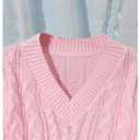 GORGLITTER Women's Cable Knit Chunky Sweater V Neck Long Sleeve Cozy Pullover Jumper Top Pink XX-Large