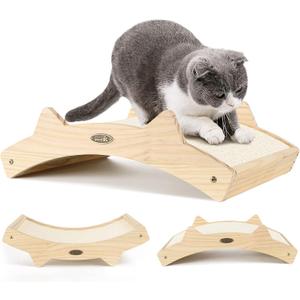 Cat Scratchers for Indoor Cats, Double-Sided Cat Scratcher with Natural Sisal, Cat Scratch Pad for Cat Scratch Cat Scratcher Lounge, Durable Solid Wooden Structure, 16.5 x 10.8in