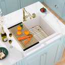 25 Inch White Drop In Kitchen Sink 25"x22" Granite Composite Sink, 25x22x10-topmount-Gold Accessories