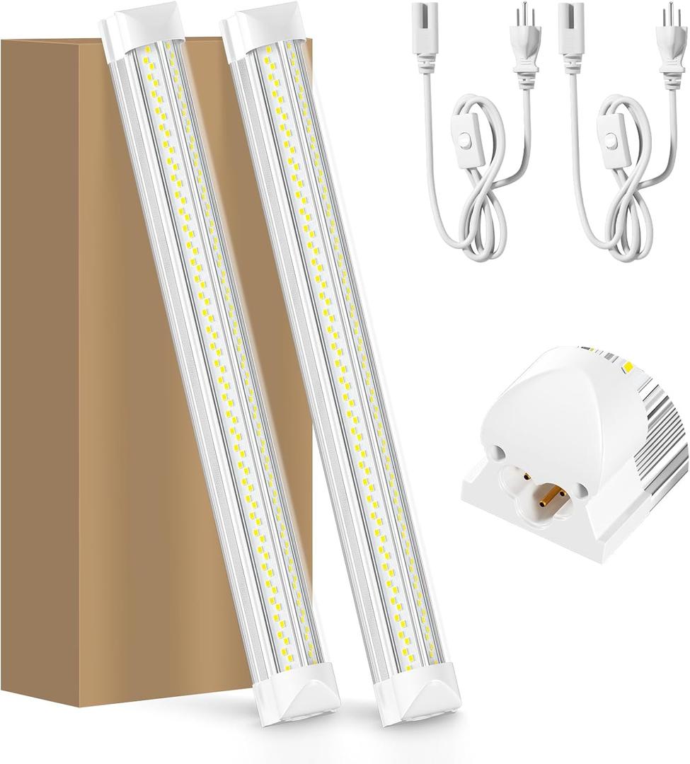 LED Shop Lights, LED Tube Light 25W 6000K, Garage Lighting, Super Bright, Under Cabinet Lighting, Linkable with Plug Shop Lights for Garage Workbench Workshop Basement (2 Pack)