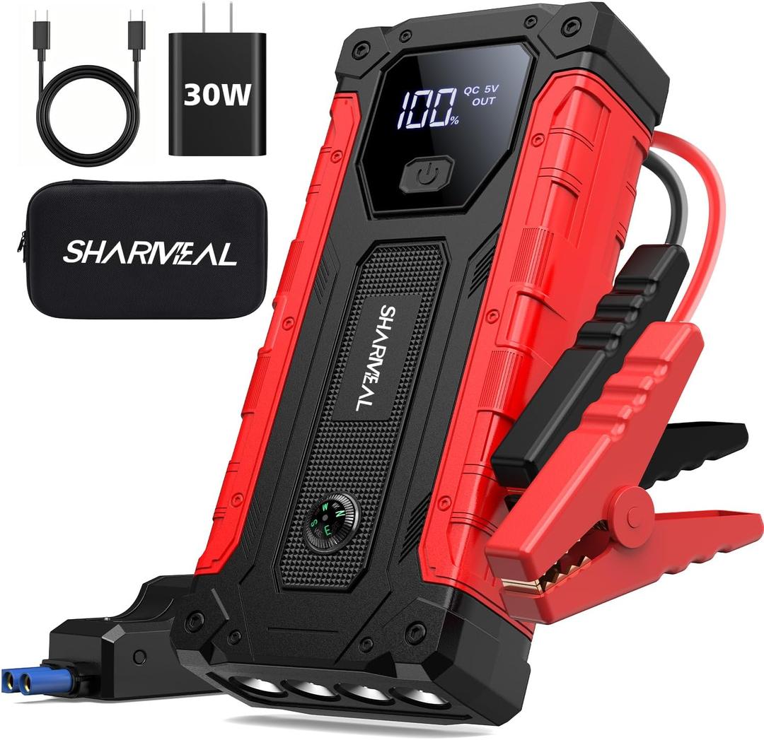 Sharmeal Car Jump Starter 7000A, Jump Starter Battery Pack with PD 30W Quick Charger, 12V Portable Jump Box (for All Gas and 12.0L Diesel) with 4 LED Light (7000A +PD30W Fast Charging(Enhanced Version 2025))